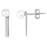 925 Sterling Silver Basic Vertical Bar with Simulated Pearl Stud Earrings - Available in Vermeil and Rhodium