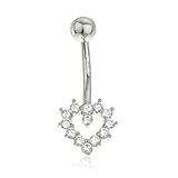 Real 10k White Gold Iced Out Heart with Cubic Zirconia Stones Belly Button Ring