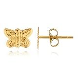 Real 14k Yellow Gold 6.5mm Butterfly Stud Earrings with 14k Pushbacks