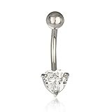 Gold Cz Heart Belly Button Ring - Available in 10k, 14k, Yellow Gold, White Gold