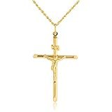 Mens Real 14k Yellow Gold Jesus Cross Pendant with a 10k 24 Inch Rope Chain