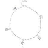 Real 925 Sterling Silver Multi Animal Charms 9 Inch Adjustable Snake Chain Anklet