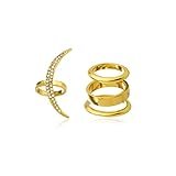Goldtone Crescent Moon Ring with Clear Stones - One Size Fits Most