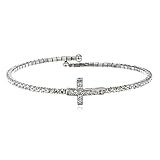 Silvertone Flex Cuff Bracelet with Clear Stones