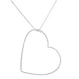 Real 14k White Gold with Diamonds Large Heart Pendant with a Silver 20 Inch Necklace