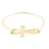 2 Pieces of Metallic Goldtone Ankh Cross Metal Bangle Bracelet