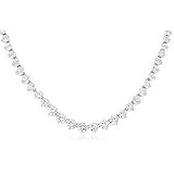 Real Ladies 925 Sterling Silver Cubic Zirconia 17 Inch Tennis Necklace
