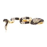 Goldtone 4 Finger Snake Cuff Ring with Clear & Black Stones