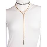 Black Elastic Stretch Choker with a Goldtone Rope Knot Chain Necklace