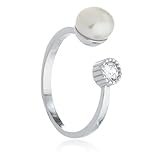 925 Sterling Silver Simulated Pearl and CZ Stone Wrap Around Ring