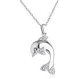 925 Sterling Silver 1/20 Cttw Diamond Dolphin Pendant with an 18 Inch Singapore Necklace