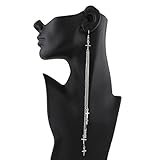 2 Pairs of Silvertone with Dangling Crosses 5 Inch Dangle Earrings