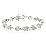 925 Sterling Silver Fancy Micro Pave Disk Tennis Bracelet with Cz Stones