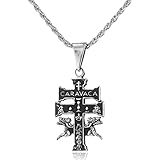 925 Sterling Silver Caravaca Cross with Angels and a 24 Inch Rope Chain Necklace