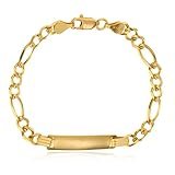 Childrens Real 14k Gold 6 Inch Diamond-Cut Figaro Chain ID Bracelet