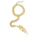 Goldtone Chevron Armor Finger Ring and Slave Hand Chain Bracelet - One Size Fits All