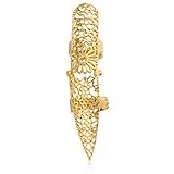 Goldtone or Silvertone Full Finger Filigree Armour Ring - One Size Fits All