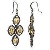 Hematite with Goldtone Sequence Flower Style Dangle Earrings