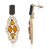Goldtone Large Iced Out Teardrop Dangle Stud Earrings - Choose From Blue and Orange