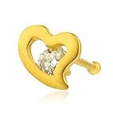 Real 14k Gold Flat 4mm Heart Design with Stone Bone Nose Ring
