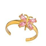 Real 10k Yellow Gold Butterfly with Pink CZ Stones Toe Ring