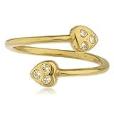 14k Gold Double Heart with CZ Stones Toe Ring - Available in Yellow Gold and White Gold