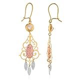 Real 14k Tri Tone Gold Virgin Mary Chandelier Style Earrings with CZ Stone