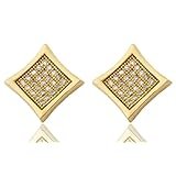 Mens Pair of 925 Sterling Silver Micro Pave Iced Out Gold Square Shaped Stud Earrings