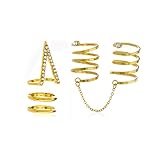 Goldtone Circles and Triangle Two-finger Ring with Chain and Clear Stones - One Size Fits Most