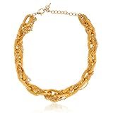 Goldtone Thick Link Chain with Wrapped Thin Links Necklace