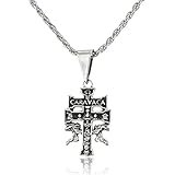 925 Sterling Silver Caravaca Cross with Angels and an 18 Inch Rope Chain Necklace