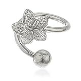 Real 10k White Gold Flower Spiral Belly Button Ring