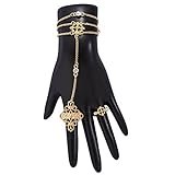 Goldtone Filigree Design Finger Ring Hand Chain