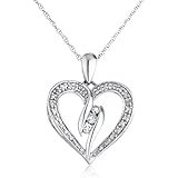 925 Sterling Silver 1/3 Cttw Diamond Heart Pendant with Elegant Design 18 Inch Singapore Necklace