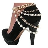 2 Pieces of Adjustable Heel Chain with Dangling Faux Pearls Links & Chains (Goldtone or Silvertone) ...