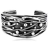 Real 925 Sterling Silver 3D Wire and Ball Solid Cuff Bangle Bracelet