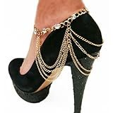 2 Pieces of Goldtone Adjustable Heel Chain with Stones and Hanging Links