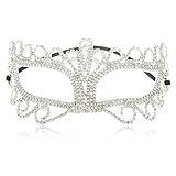 Silvertone with Clear Stones Adjustable Masquerade Face Mask