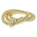Three Layer Popcorn Chain Style with Round Charms Stretch Bracelet