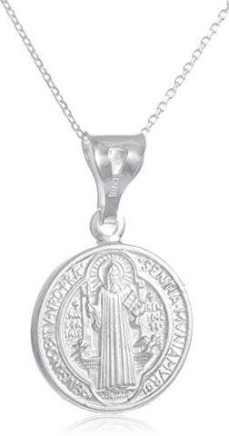 Real 925 Sterling Silver Saint Benedict Reversable Medal Pendant With An 18 Inch Link Necklace - Available In Small, Medium And Large (Medium)