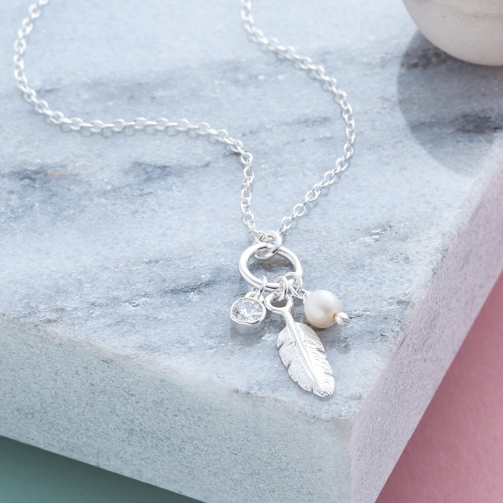 Feather, Pearl & Crystal Necklace