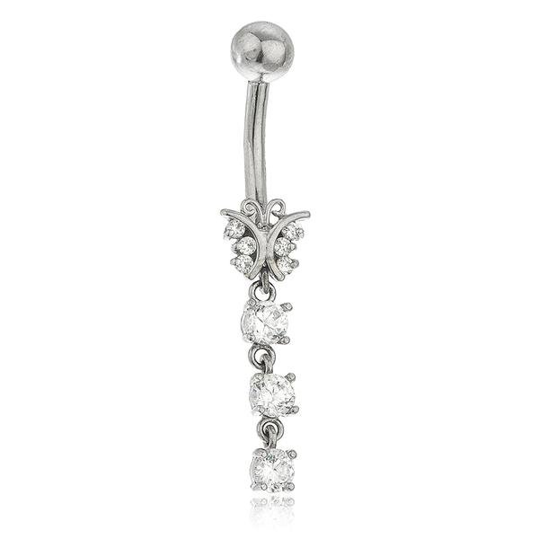 Butterfly with Dangling Stones Belly Button Ring