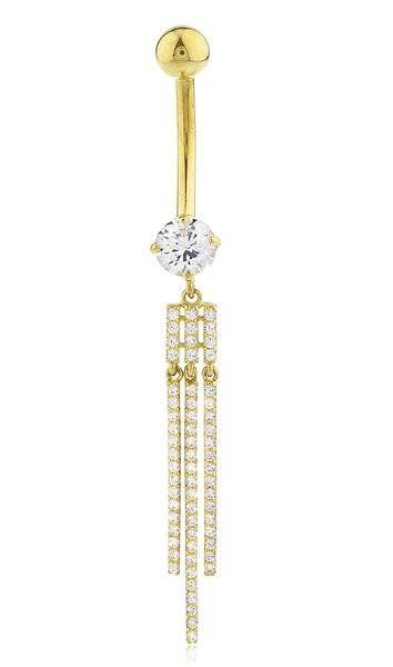 Belly Button Ring Cz Stone and Dangling Bars