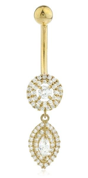 elly Button Ring Round Dangling Marquise with Cz Stones