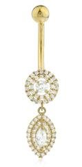 elly Button Ring Round Dangling Marquise with Cz Stones