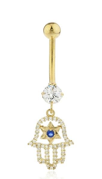 elly Button Ring with Cz Dangling Hamsa and Jewish Star