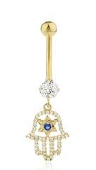 elly Button Ring with Cz Dangling Hamsa and Jewish Star