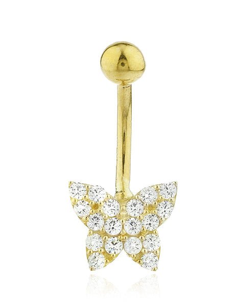 Belly Button Ring with Iced Out Butterfly CZ Stones