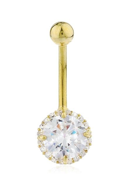 Belly Button Ring with Round CZ and Surrounding Stones