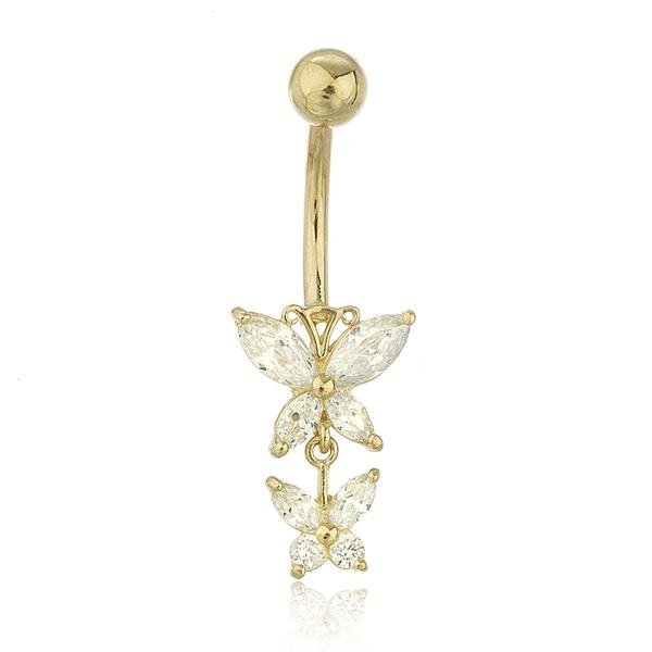 Cz Butterfies Belly Button Ring